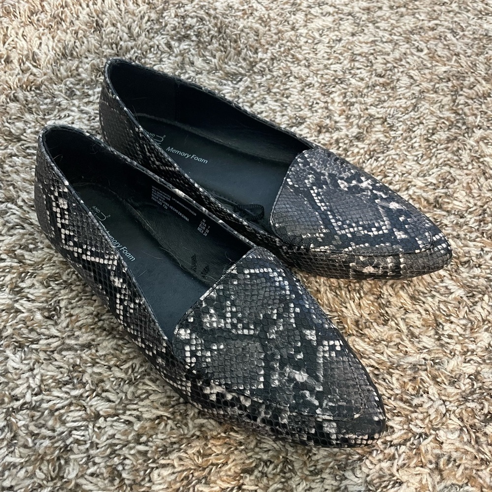Time and Tru Black Snake Pattern Flats